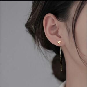 New Gold 925 sterling silver heart threader earrings in jewelry box